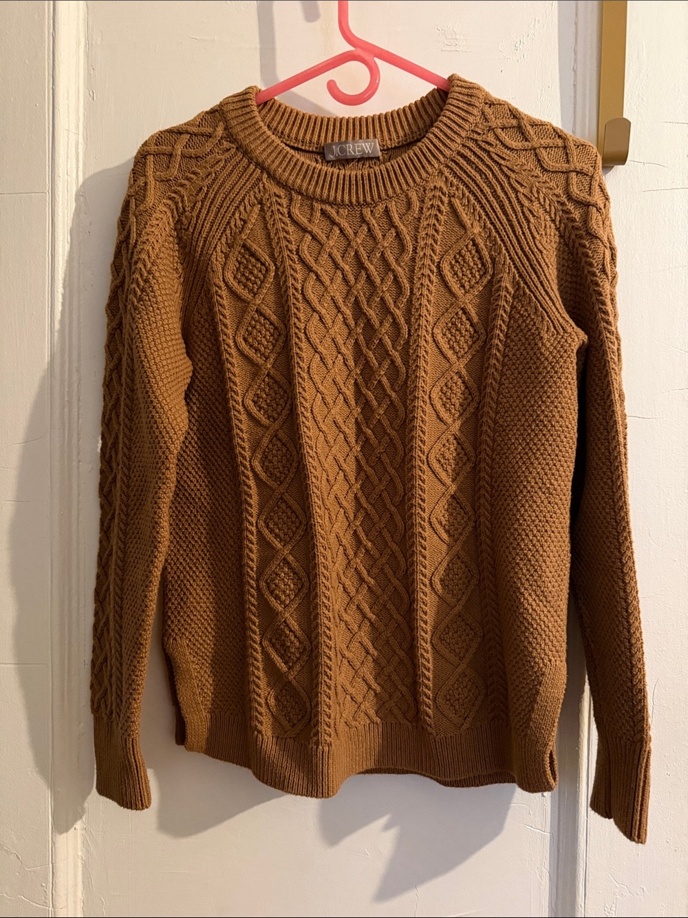 J. Crew Cable Knit Crewneck Sweater - Caramel